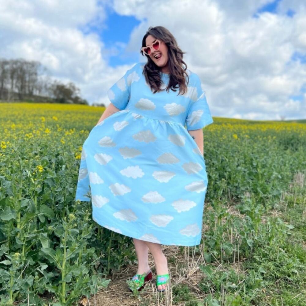 NEW Lazy Oaf Silver Linings Metallic Brocade Cloud Babydoll Dress UK 24 US 20 - Picture 2 of 15